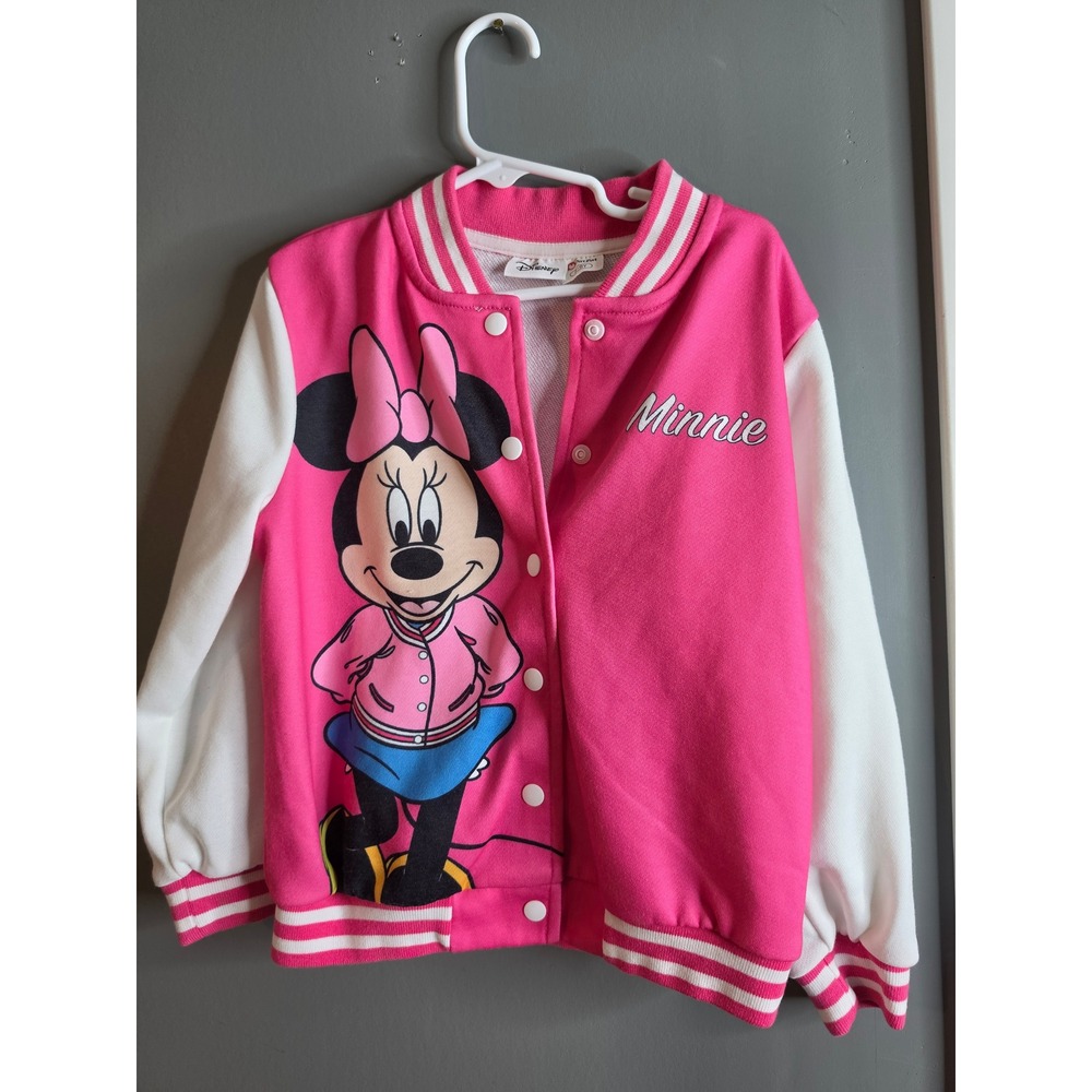 Disney PatPat Minnie Mouse Pink Varsity Bomber Jacket Girls Size 5-6Y